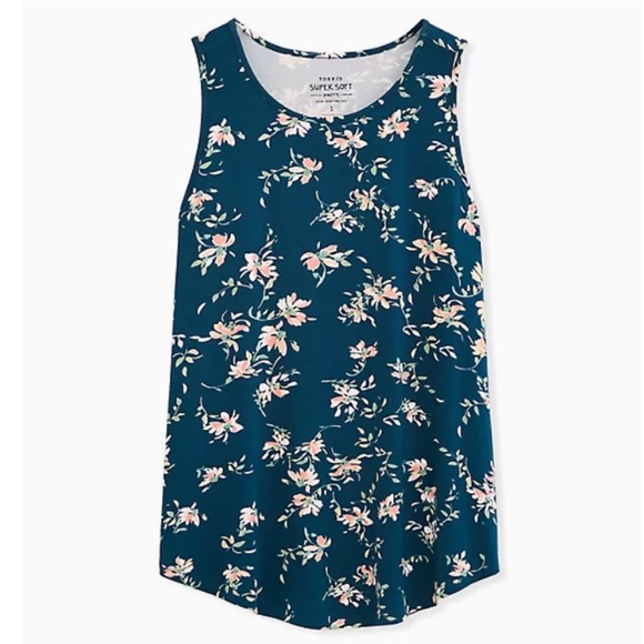 NWT TORRID Teal Floral Super Soft Crew Tank - Picture 5 of 10